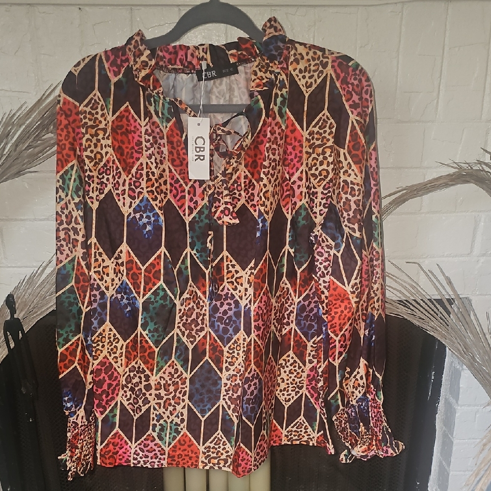 CBR Vibrant Leopard and Geometric Print Blouse